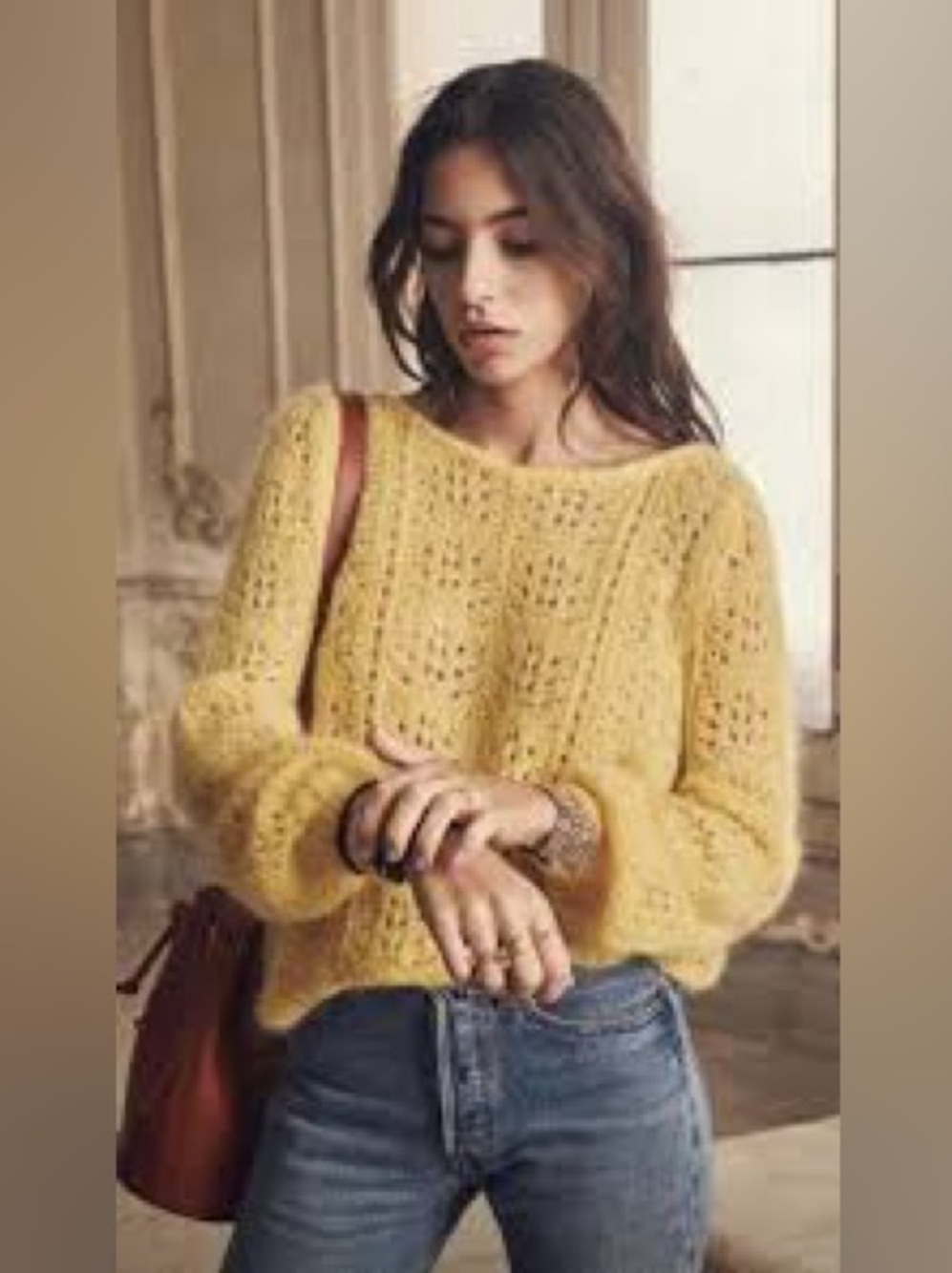 Sezane Knit Mohair Merino Blend Sweater in Yellow - Size XS